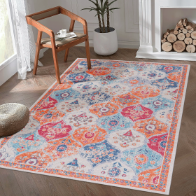 Naar 9x12 Cream Area Rug, Washable Rug, Low-Pile, Non-Slip, Non-Shedding, Foldable, Kid & Pet Friendly - Area Rugs for living room, bedroom, kitc
