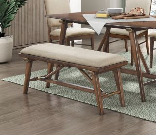 Modern Design 1pc Bench Fabric Upholstered Seat Brown Finish Wooden Dining Kitchen Furniture