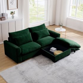 Sectional Sofa Comfy Corduroy Couch for Living Room with Pillows and Round Armrests