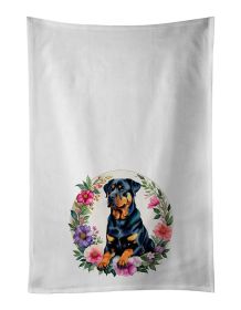 Rottweiler and Flowers Kitchen Towel Set of 2 White Dish Towels Decorative Bathroom Hand towel for Hand, Face, Hair, Yoga, Tea, Dishcloth, 19 X 2