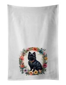 German Spitz and Flowers Kitchen Towel Set of 2 White Dish Towels Decorative Bathroom Hand towel for Hand, Face, Hair, Yoga, Tea, Dishcloth, 19 X