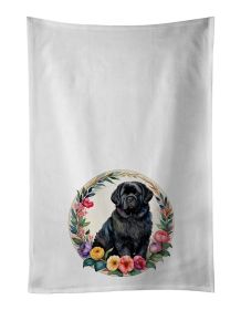 Newfoundland and Flowers Kitchen Towel Set of 2 White Dish Towels Decorative Bathroom Hand towel for Hand, Face, Hair, Yoga, Tea, Dishcloth, 19 X