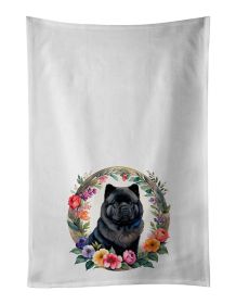 Black Chow Chow and Flowers Kitchen Towel Set of 2 White Dish Towels Decorative Bathroom Hand towel for Hand, Face, Hair, Yoga, Tea, Dishcloth