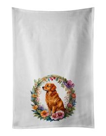 Nova Scotia Duck Tolling Retriever and Flowers Kitchen Towel Set of 2 White Dish Towels Decorative Bathroom Hand towel for Hand, Face, Hair, Yoga