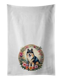 Finnish Lapphund and Flowers Kitchen Towel Set of 2 White Dish Towels Decorative Bathroom Hand towel for Hand, Face, Hair, Yoga, Tea, Dishcloth