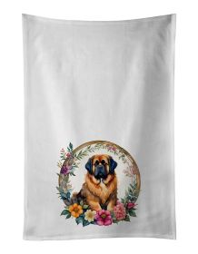Tibetan Mastiff and Flowers Kitchen Towel Set of 2 White Dish Towels Decorative Bathroom Hand towel for Hand, Face, Hair, Yoga, Tea, Dishcloth