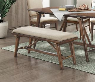 Modern Design 1pc Bench Fabric Upholstered Seat Brown Finish Wooden Dining Kitchen Furniture