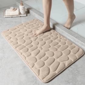 3D Non Slip Bathroom Mat Cobblestone Embossed Bath Mats (Color: light brown, size: 50*80)