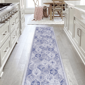 LOOM & LUXE 2'6''x10' Blue Runner, Washable Rug, Low-Pile, Non-Slip, Non-Shedding, Foldable, Kid & Pet Friendly - Area Rugs for living room, bedr (Color: as Pic)