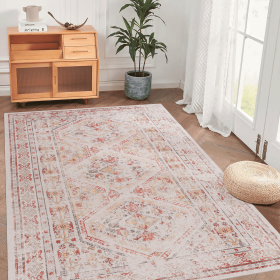 LOOM & LUXE 5x8 Area Rug, Washable Rug, Low-Pile, Non-Slip, Non-Shedding, Foldable, Kid & Pet Friendly - Area Rugs for living room, bedroom (Color: as Pic)